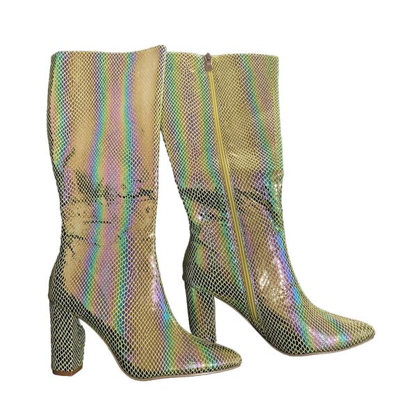 Womens Rainbow Snake Embossed Pointed Toe Block Heel Boot 8.5 - Picture 5 of 6